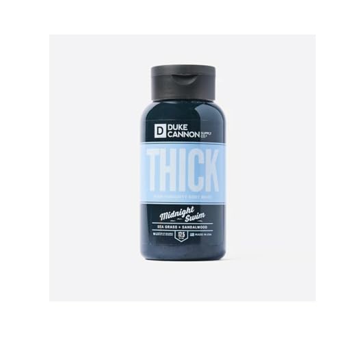 Gel de baño para hombre de alta viscosidad Duke Cannon Thick - Midnight Swim, fórmula exfoliante e hidratante, aromas a algas marinas y sándalo (paquete de 3)