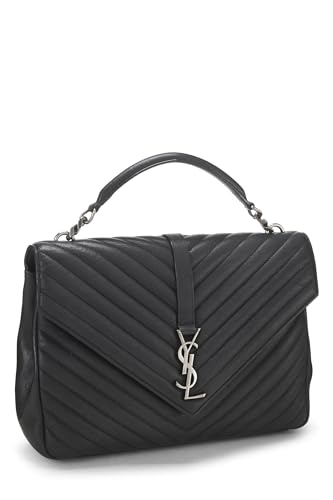 Yves Saint Laurent, Pre-Loved Black Chevron Leather College grande, Negro