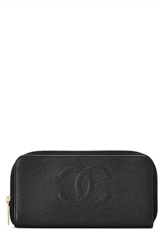 Chanel, portefeuille zippé « CC » Black Caviar d'occasion, noir