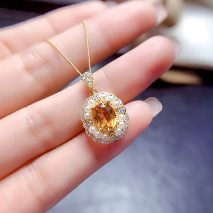 Jewelry Natural Citrine Set S925 Silver Female