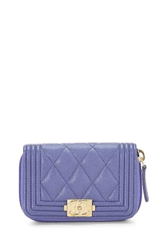 Chanel, Pre-Loved Purple Quilted Caviar Boy Zip Around Coin Purse, Purple