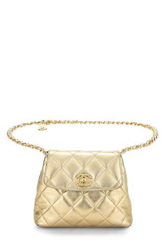 Chanel, Pochette de taille en cuir d'agneau matelassé doré d'occasion, doré