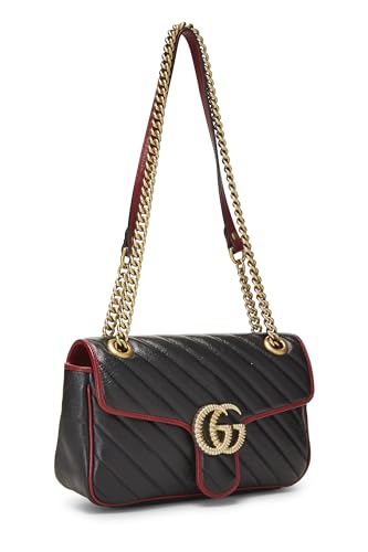 Gucci, Pre-Loved Black Leather Torchon GG Marmont Shoulder Bag Small, Black