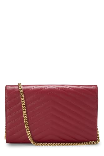 Yves Saint Laurent, Pre-Loved Red Grained Calfskin Envelope Wallet-On-Chain (WOC), Red