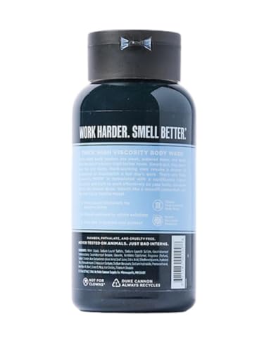 Gel de baño Duke Cannon Midnight Swim: gel de baño espeso y de alta viscosidad para hombres, fórmula exfoliante e hidratante, aromas a algas marinas y sándalo, 17,5 oz (paquete de 1)