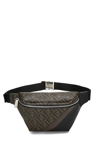 Fendi, Pre-Loved Black Leather & Zucca Coated Canvas Belt Bag, Brown