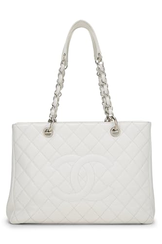 Chanel, Pre-Loved White Quilted Caviar Grand Shopping Tote (GST), White