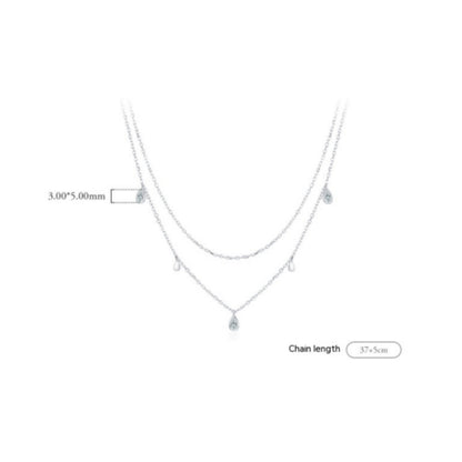 S925 Sterling Silver Design With Water Droplet Double Layered Necklace For Women