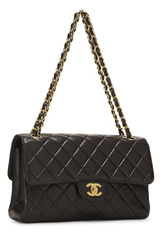 Chanel, sac à rabat classique double face en cuir d'agneau matelassé noir de taille moyenne, noir