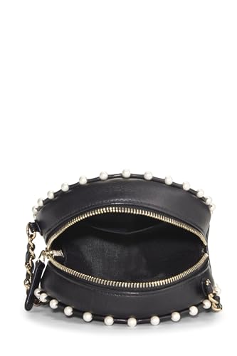 Chanel, Pre-Loved Black Quilted Lambskin Round Classic Chain Clutch, Black