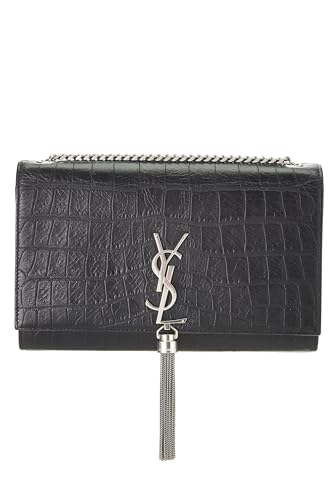 Yves Saint Laurent, Borla Kate mediana en relieve negra Pre-Loved, Negro