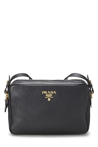 Prada, sac pour appareil photo à double fermeture éclair Vitello Daino noir d'occasion, noir