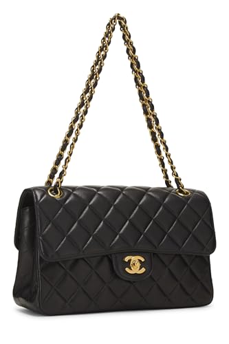 Chanel, sac à rabat classique double face en cuir d'agneau matelassé noir de taille moyenne, noir