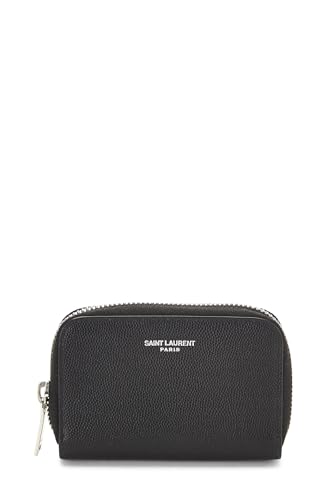 Yves Saint Laurent, porte-monnaie en cuir grainé noir d'occasion, noir