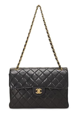 Chanel, sac à rabat classique double face en cuir d'agneau matelassé noir de taille moyenne, noir