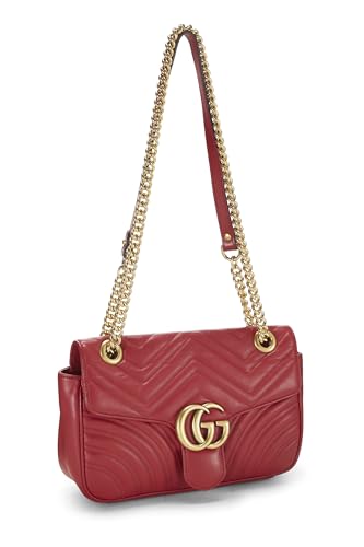 Gucci, Pre-Loved Red Leather GG Marmont Shoulder Bag Small, Red