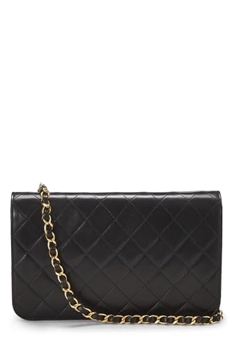 Chanel, Petit sac à rabat en cuir d'agneau matelassé noir d'occasion, noir