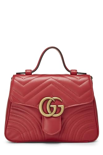 Gucci, Pre-Loved Red Leather GG Marmont Top Handle Bag Mini, Red