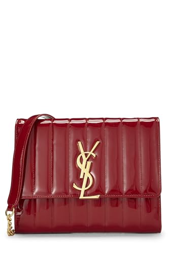 Yves Saint Laurent, Pre-Loved Red Quilted Patent Leather Vicky Crossbody Large, Red