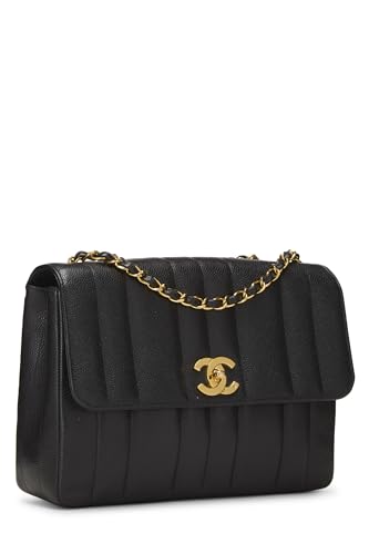 Chanel, Media solapa de caviar vertical negra Pre-Loved, Mediana, Negro