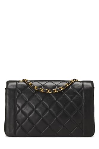 Chanel, Solapa Diana acolchada de piel de cordero negra Pre-Loved mediana, Negro