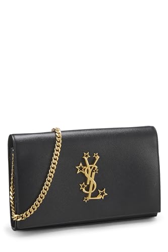 Yves Saint Laurent, Portefeuille Star Kate en cuir grainé noir d'occasion avec chaîne (WOC), noir