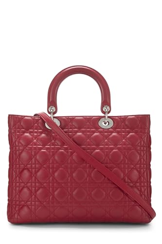 Dior, Pre-Loved Red Cannage Quilted Lambskin Lady Dior Large, Red