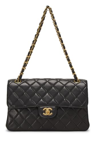 Chanel, sac à rabat classique double face en cuir d'agneau matelassé noir de taille moyenne, noir