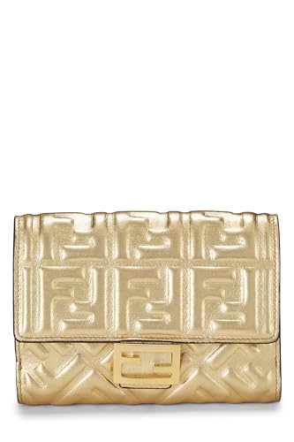 Fendi, portefeuille compact en relief Zucca doré d'occasion, doré