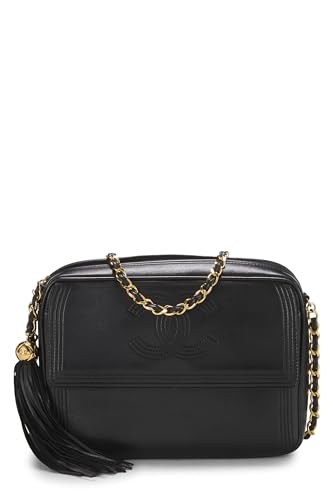 Chanel, sac de poche pour appareil photo en cuir d'agneau noir d'occasion, taille moyenne, noir