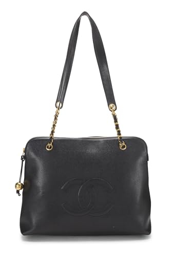 Chanel, grand sac fourre-tout Black Caviar « CC » d'occasion, noir