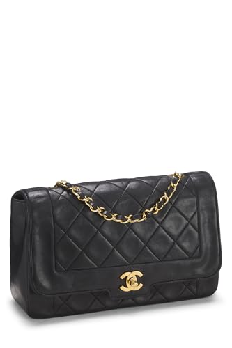 Chanel, Solapa mediana con borde de piel de cordero negra Pre-Loved, Negro