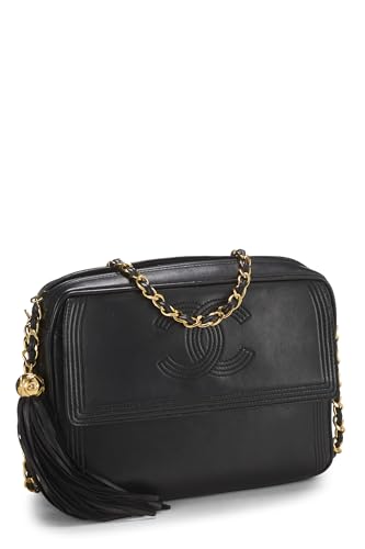 Chanel, sac de poche pour appareil photo en cuir d'agneau noir d'occasion, taille moyenne, noir