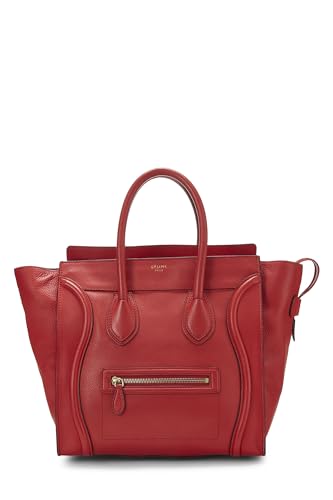 Céline, Pre-Loved Red Drummed Calfskin Luggage Mini, Red