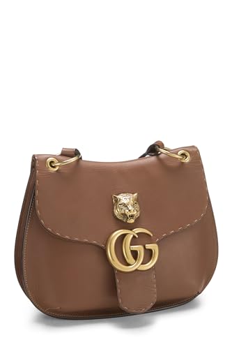 Gucci, sac à bandoulière GG Animalier Marmont en cuir marron d'occasion, marron