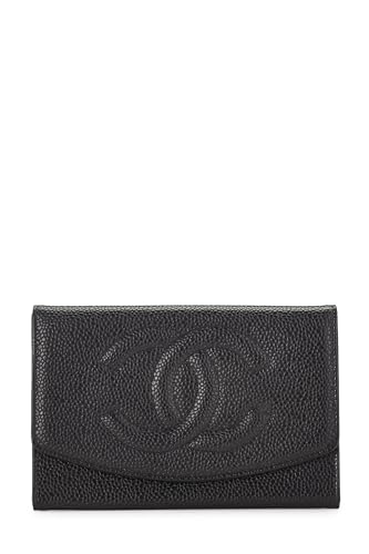 Chanel, Cartera compacta 'CC' Black Caviar Timeless Pre-Loved, Negro