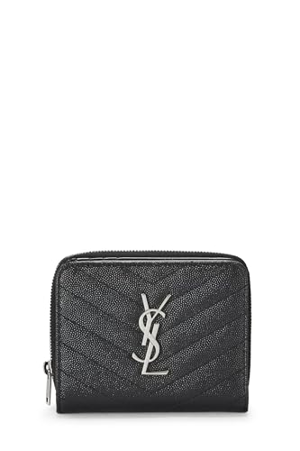 Yves Saint Laurent, Portefeuille compact en cuir grainé noir d'occasion, noir