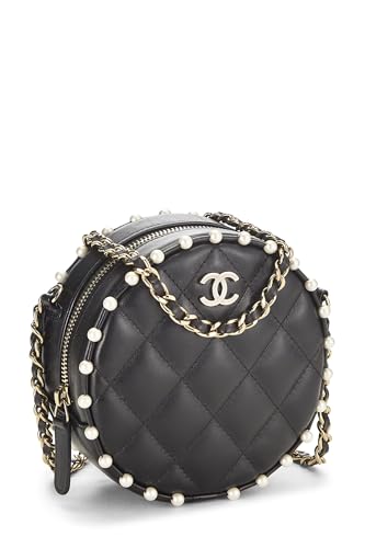 Chanel, pochette ronde classique à chaîne en cuir d'agneau matelassé noir d'occasion, noir