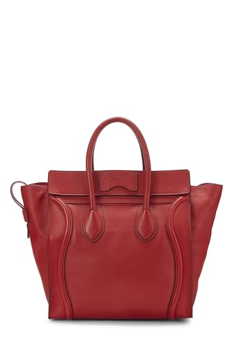 Céline, Pre-Loved Red Drummed Calfskin Luggage Mini, Red