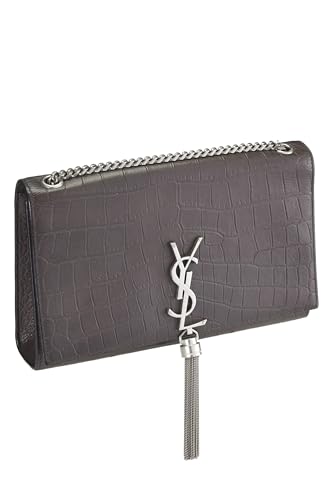 Yves Saint Laurent, Pre-Loved Grey Crocodile Embossed Kate Tassel Medium, Brown