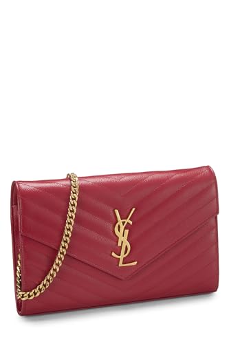 Yves Saint Laurent, Pre-Loved Red Grainy Leather Monogram Wallet On Chain (WOC), Red