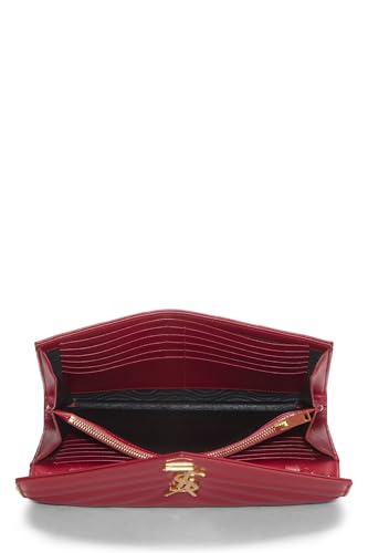 Yves Saint Laurent, portefeuille à chaîne en cuir grainé rouge monogrammé d'occasion (WOC), rouge