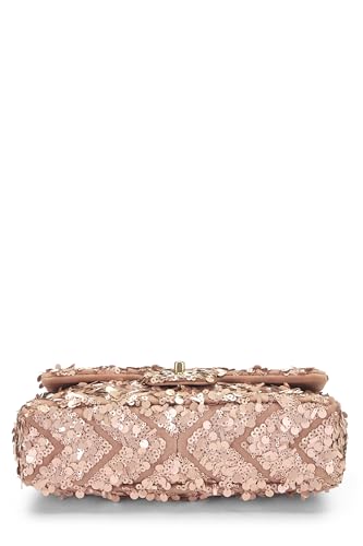 Chanel, sac à rabat à chevrons à sequins roses d'occasion de taille moyenne, rose