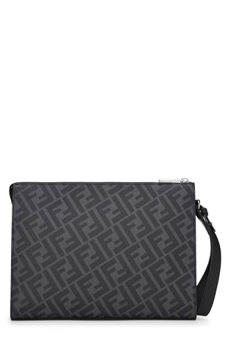 Fendi, Pre-Loved Black Zucca Coated Canvas Clutch, Black