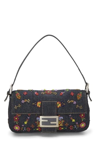 Fendi, Pre-Loved Navy Denim Embellished Baguette, Navy