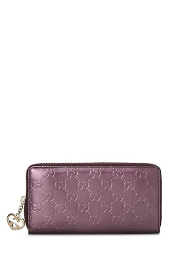 Gucci, portefeuille zippé en cuir verni violet métallisé d'occasion avec joli cœur, violet