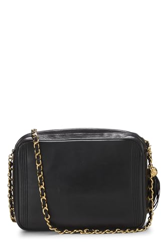 Chanel, sac de poche pour appareil photo en cuir d'agneau noir d'occasion, taille moyenne, noir