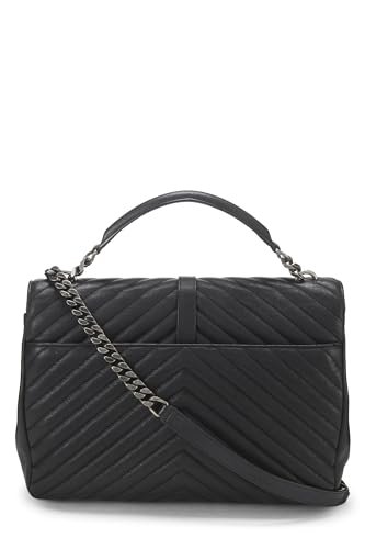 Yves Saint Laurent, College Large en cuir à chevrons noirs d'occasion, noir