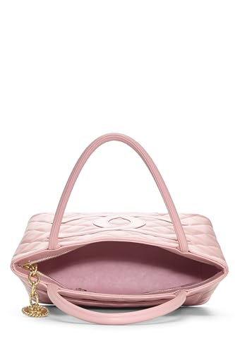 Chanel, sac fourre-tout matelassé à médaillon en caviar rose d'occasion, rose