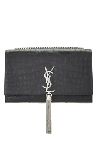 Saint Laurent, Pre-Loved Black Embossed Kate Tassel Medium, Black